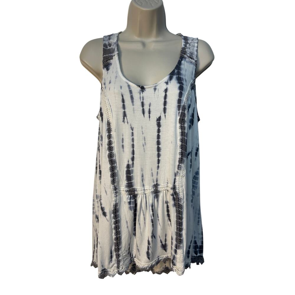 Knox Rose Womens Grey Tie Dye Babydoll Tank Top Lace Eyelet Trim Size M - Picture 1 of 7